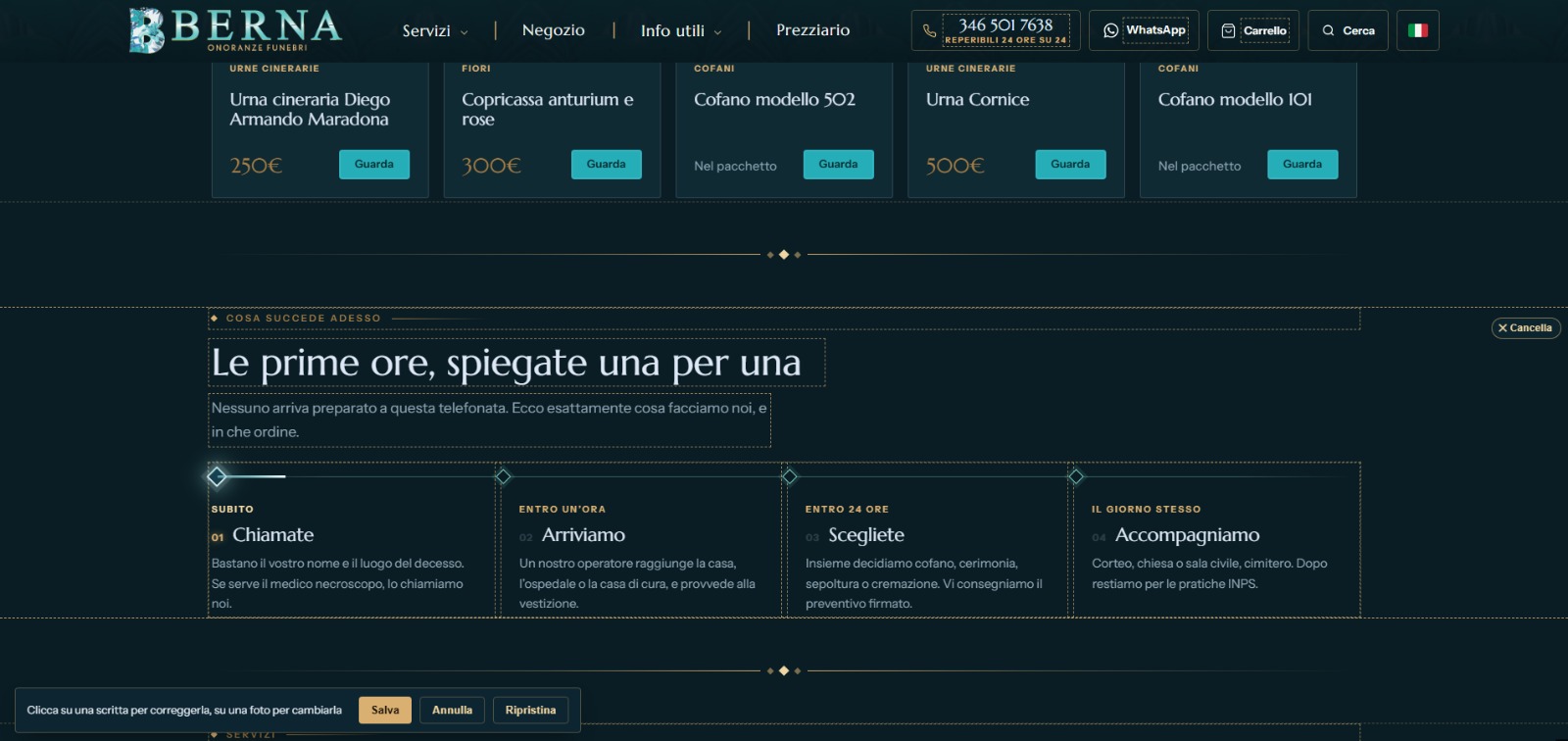 Modifiche direttamente sul sito