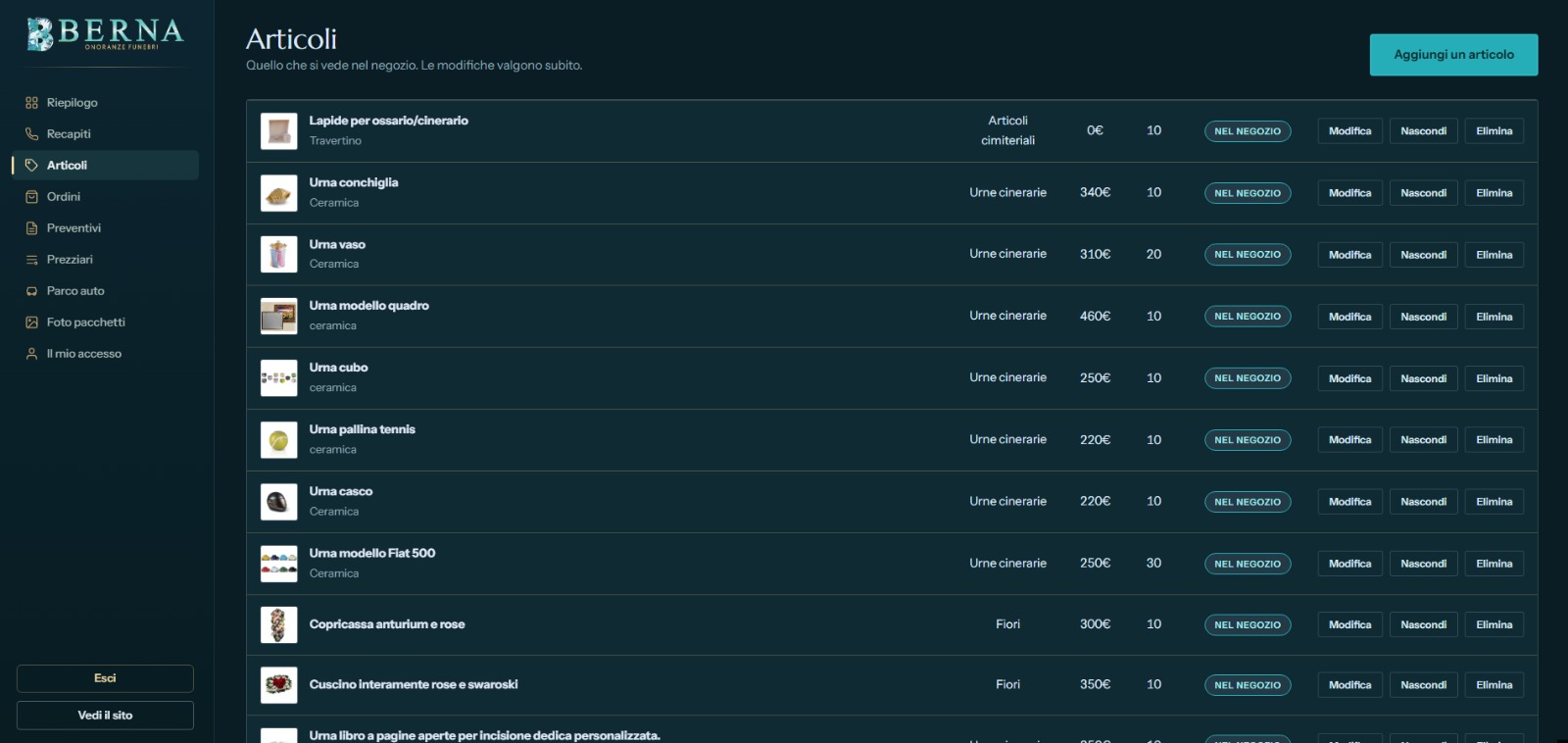 Catalogo articoli