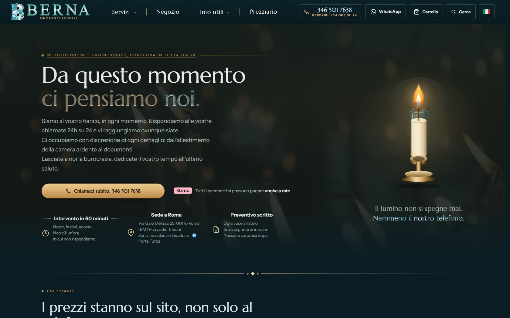 Home page del sito Agenzia Funebre Berna